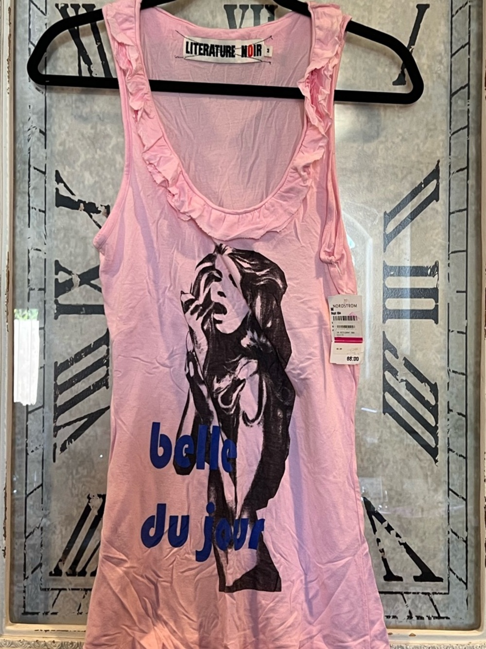 Literature Noir - Pink Graphic Ruffle Tank - “belle du jour”
